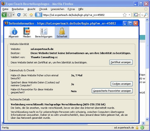 Zertifikatsinformationen beim Firefox